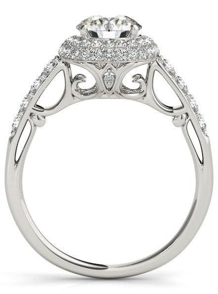 14k White Gold Halo Pave Style Diamond Engagement Ring (1 1/2 cttw) - Ellie Belle