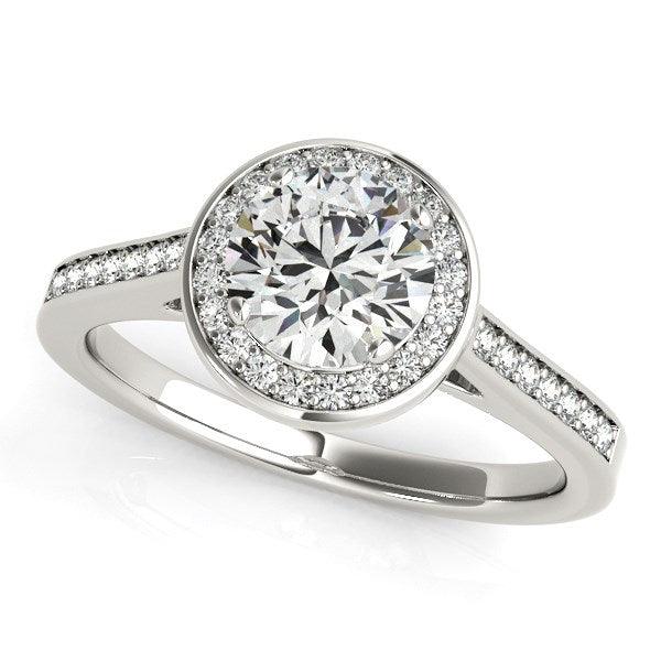 14k White Gold Halo Round Diamond Engagement Ring (1 1/4 cttw) - Ellie Belle