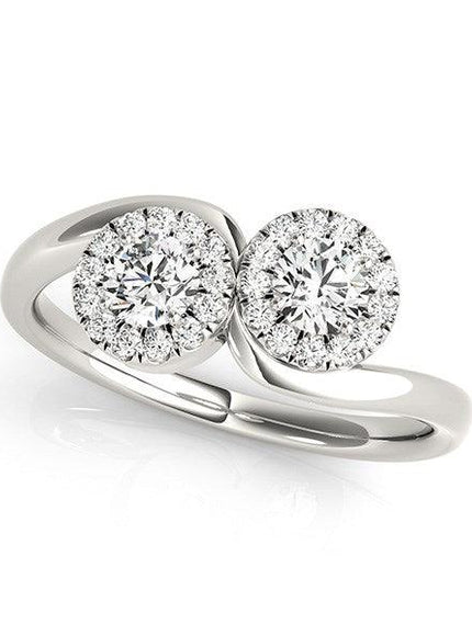 14k White Gold Halo Set Round Two Stone Diamond Ring (3/8 cttw) - Ellie Belle