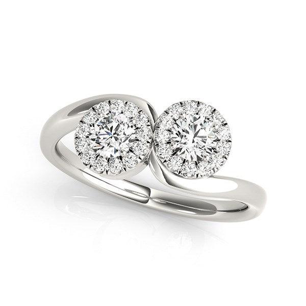 14k White Gold Halo Set Round Two Stone Diamond Ring (3/8 cttw) - Ellie Belle