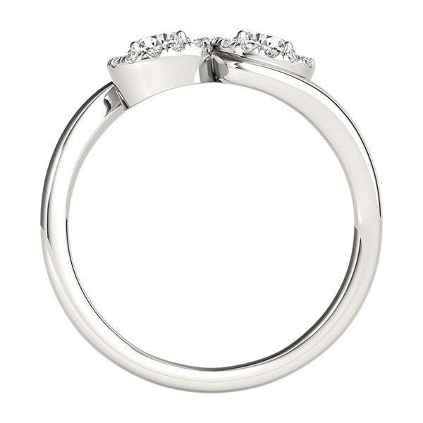 14k White Gold Halo Set Round Two Stone Diamond Ring (3/8 cttw) - Ellie Belle