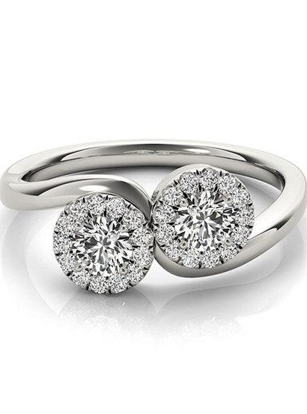 14k White Gold Halo Set Round Two Stone Diamond Ring (3/8 cttw) - Ellie Belle