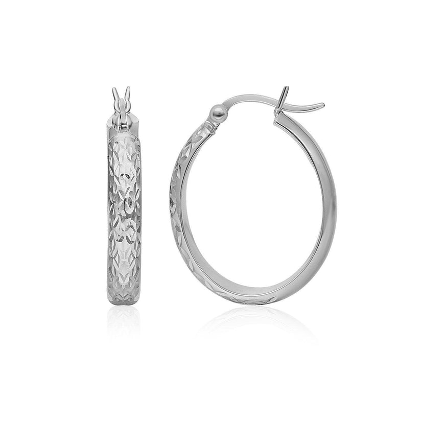 14k White Gold Hammered Oval Hoop Earrings - Ellie Belle