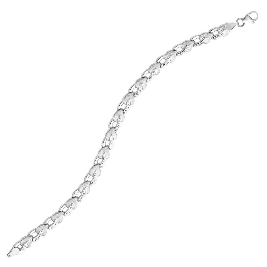 14k White Gold Heart Shape Textured Bracelet - Ellie Belle