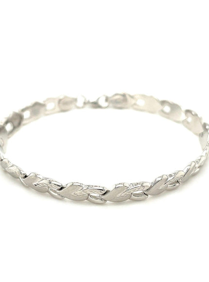 14k White Gold Heart Shape Textured Bracelet - Ellie Belle