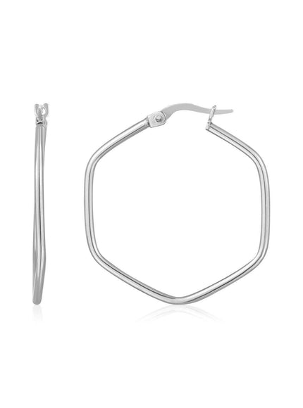 14K White Gold Hexagon Hoop Rounded Edge Earrings - Ellie Belle