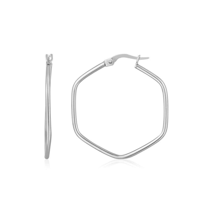 14K White Gold Hexagon Hoop Rounded Edge Earrings - Ellie Belle