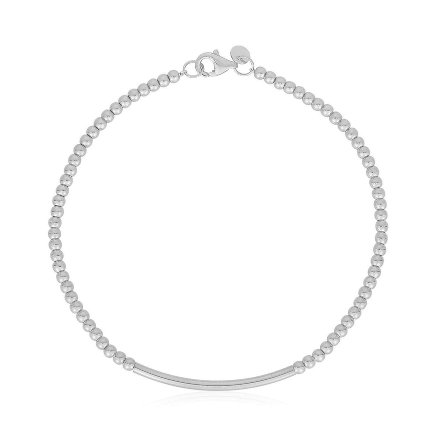 14k White Gold High Polish Bead Bar Bracelet - Ellie Belle