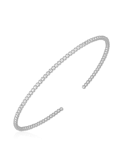 14k White Gold High Polish Bead Cuff Bangle (2mm) - Ellie Belle