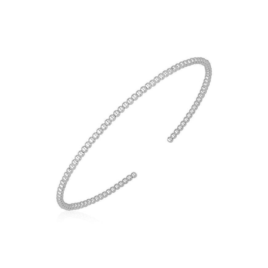 14k White Gold High Polish Bead Cuff Bangle (2mm) - Ellie Belle