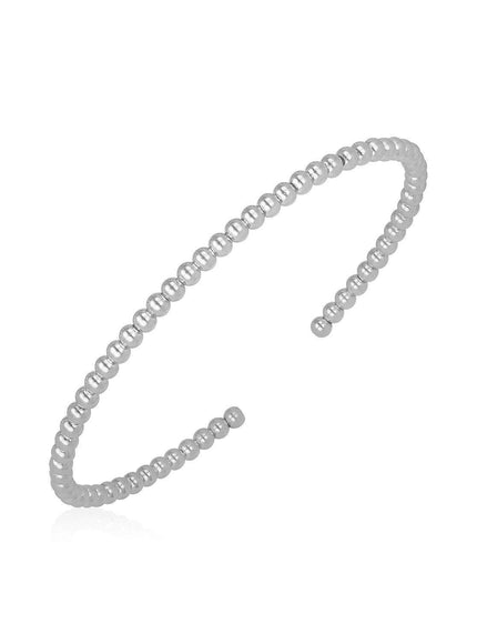 14k White Gold High Polish Bead Cuff Bangle (3mm) - Ellie Belle