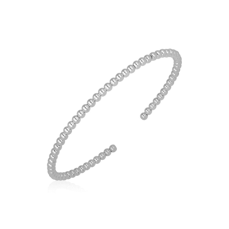 14k White Gold High Polish Bead Cuff Bangle (3mm) - Ellie Belle