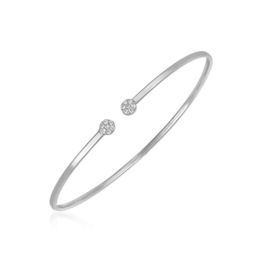 14k White Gold High Polish Diamond Cluster Bangle (2mm) - Ellie Belle