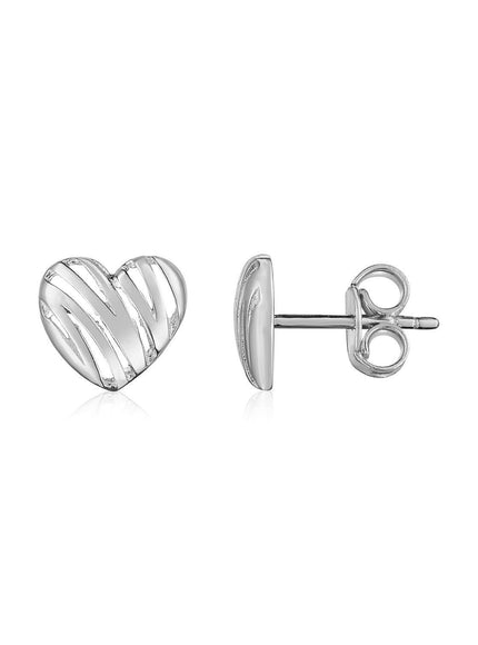 14K White Gold High Polish Scribble Heart Stud Earrings - Ellie Belle