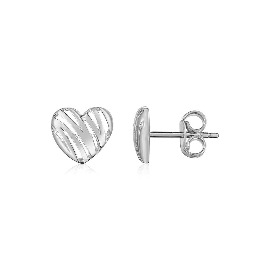 14K White Gold High Polish Scribble Heart Stud Earrings - Ellie Belle