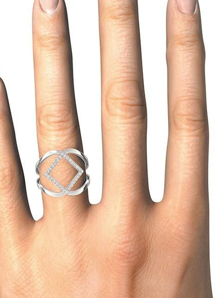 14k White Gold Interlaced Design Diamond Ring (1/5 cttw) - Ellie Belle