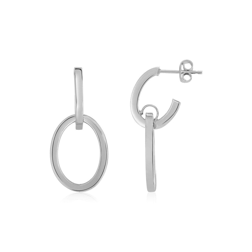 14K White Gold Interlocking Drop Hoop Earrings - Ellie Belle