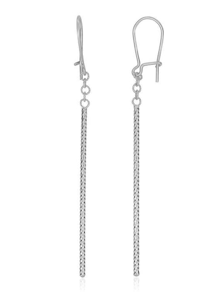 14k White Gold Long Bar Diamond Cut Drop Earrings - Ellie Belle