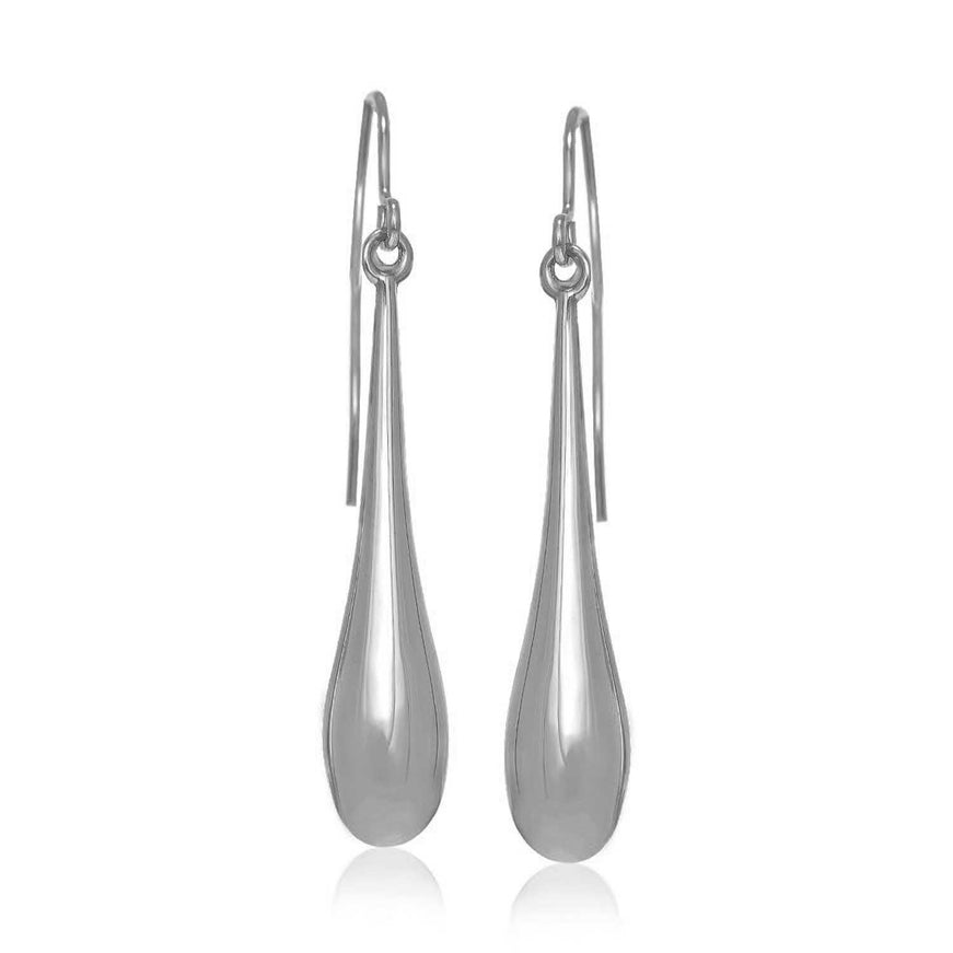 14k White Gold Long Polished Teardrop Dangling Earrings - Ellie Belle