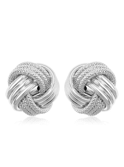 14k White Gold Love Knot with Ridge Texture Earrings - Ellie Belle