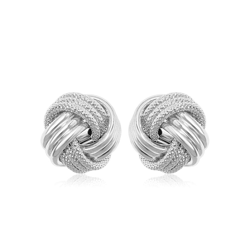 14k White Gold Love Knot with Ridge Texture Earrings - Ellie Belle