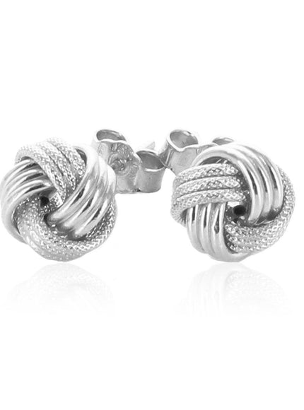 14k White Gold Love Knot with Ridge Texture Earrings - Ellie Belle