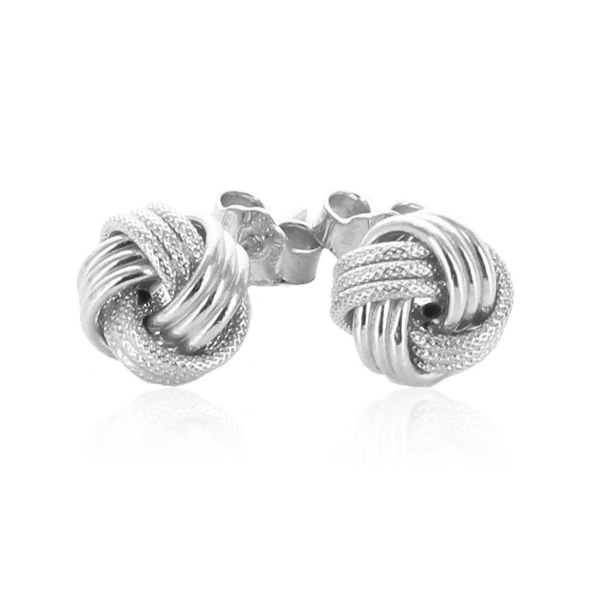 14k White Gold Love Knot with Ridge Texture Earrings - Ellie Belle