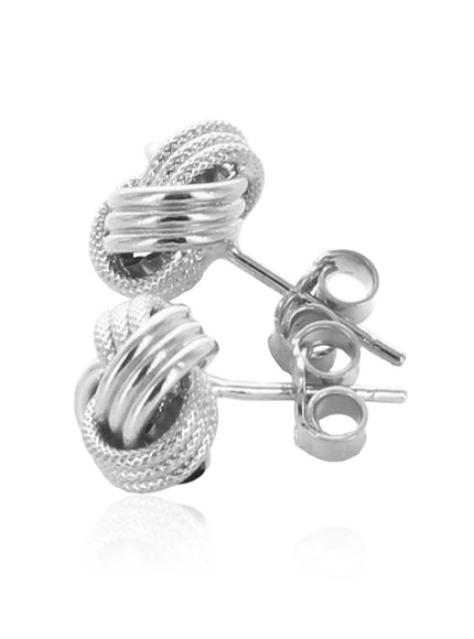 14k White Gold Love Knot with Ridge Texture Earrings - Ellie Belle