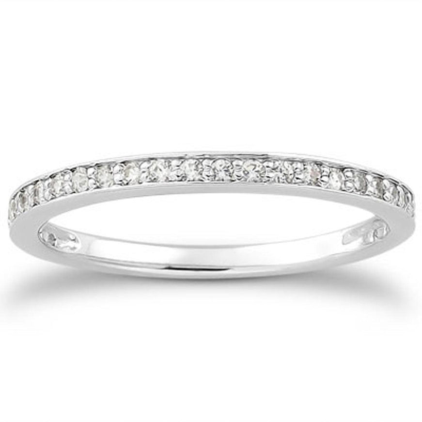 14k White Gold Micro-pave Diamond Wedding Ring Band Set 3/4 Around - Ellie Belle