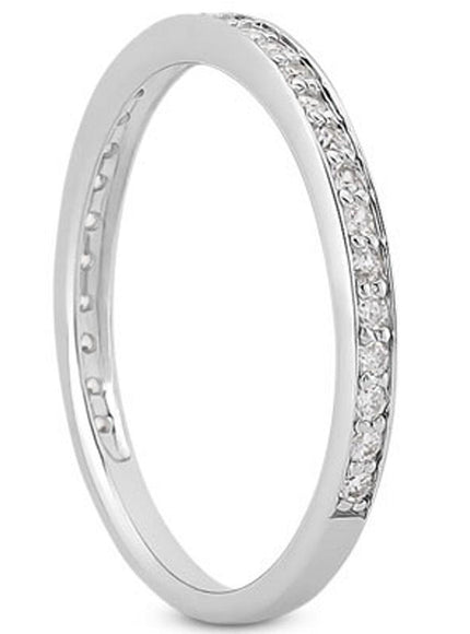 14k White Gold Micro-pave Diamond Wedding Ring Band Set 3/4 Around - Ellie Belle