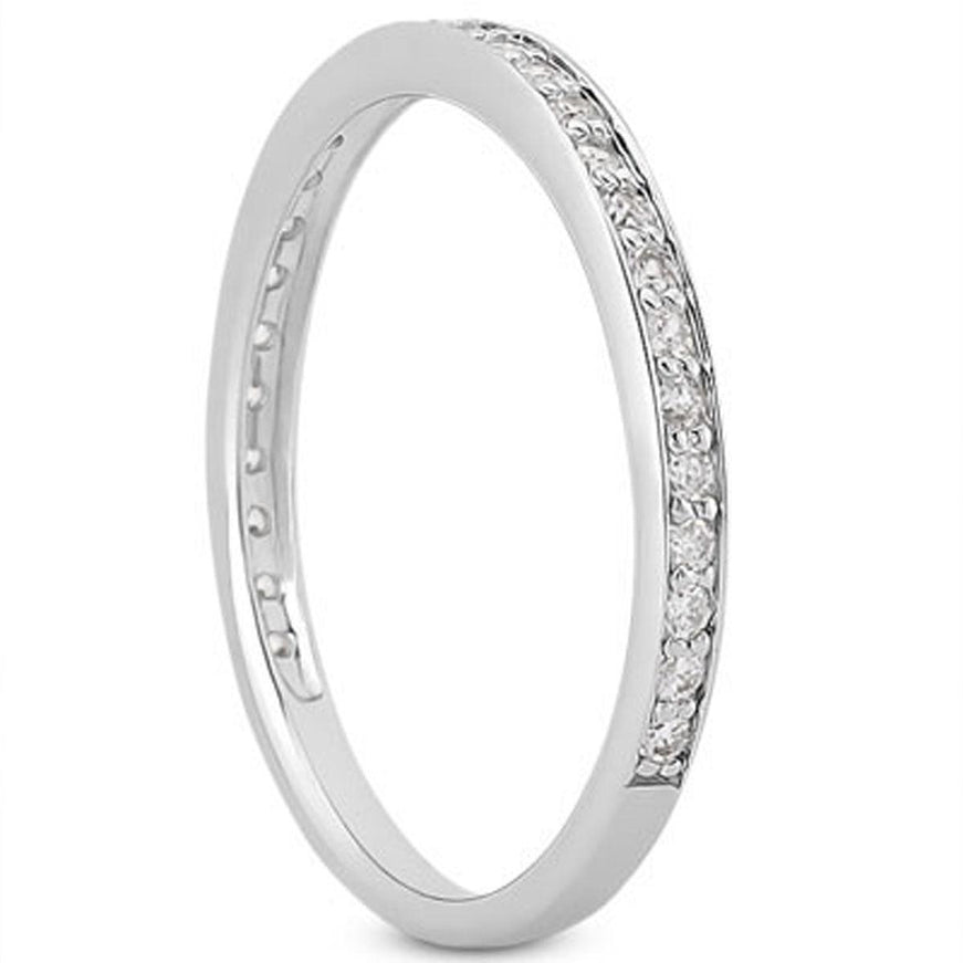 14k White Gold Micro-pave Diamond Wedding Ring Band Set 3/4 Around - Ellie Belle