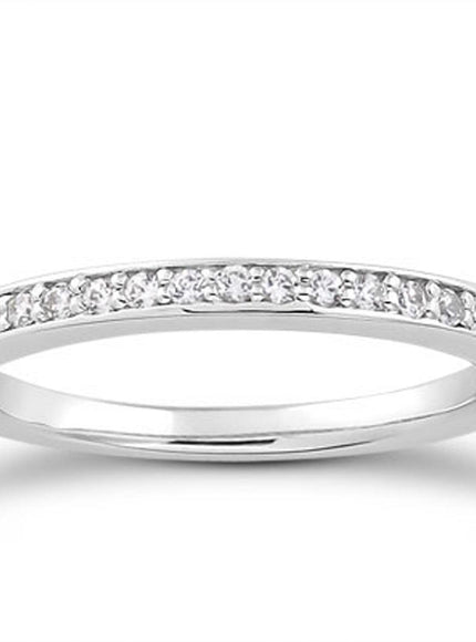 14k White Gold Micro-pave Flat Sided Diamond Wedding Ring Band - Ellie Belle