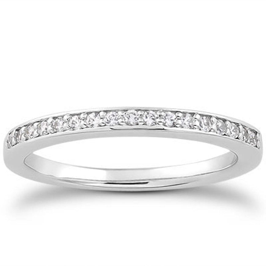 14k White Gold Micro-pave Flat Sided Diamond Wedding Ring Band - Ellie Belle