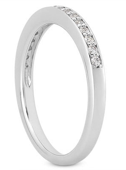 14k White Gold Micro-pave Flat Sided Diamond Wedding Ring Band - Ellie Belle