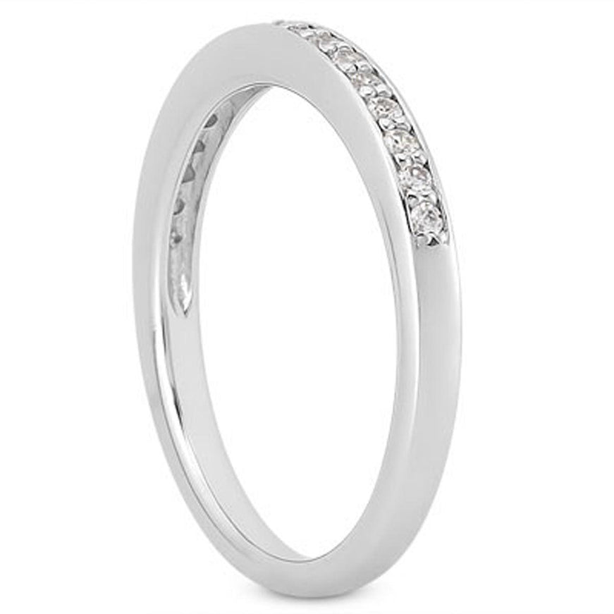 14k White Gold Micro-pave Flat Sided Diamond Wedding Ring Band - Ellie Belle