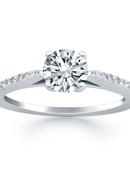 14k White Gold Micro Prong Diamond Cathedral Engagement Ring - Ellie Belle