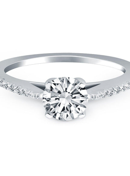 14k White Gold Micro Prong Diamond Cathedral Engagement Ring - Ellie Belle