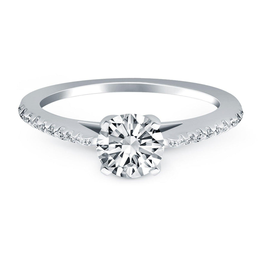 14k White Gold Micro Prong Diamond Cathedral Engagement Ring - Ellie Belle