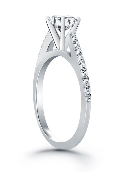 14k White Gold Micro Prong Diamond Cathedral Engagement Ring - Ellie Belle