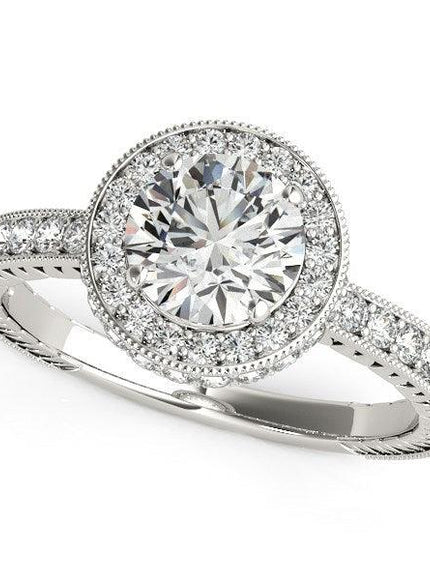 14k White Gold Milgrain Border Diamond Pave Engagement Ring (1 1/2 cttw) - Ellie Belle