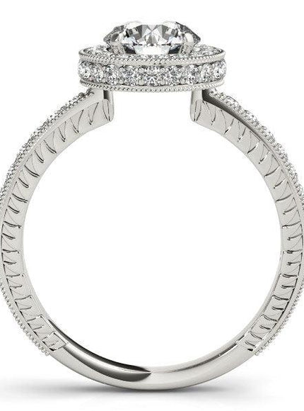14k White Gold Milgrain Border Diamond Pave Engagement Ring (1 1/2 cttw) - Ellie Belle