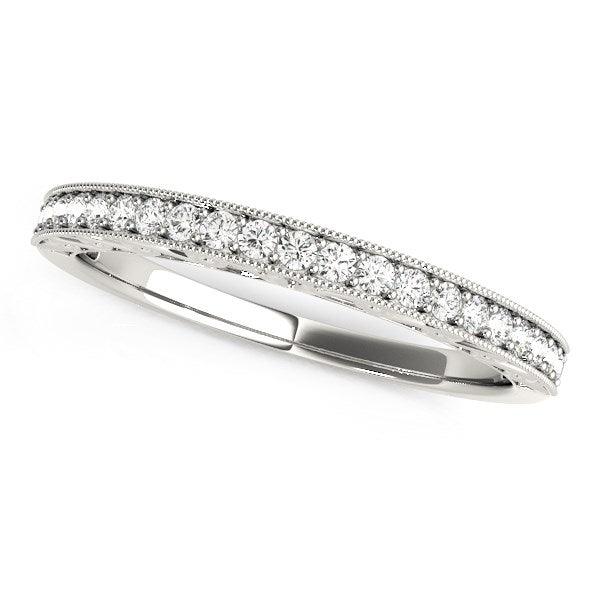 14k White Gold Milgrain Bordered Round Diamond Wedding Band (1/6 cttw) - Ellie Belle