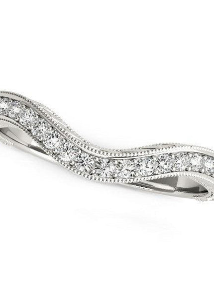 14k White Gold Milgrained Baroque Curved Diamond Wedding Ring (1/6 cttw) - Ellie Belle