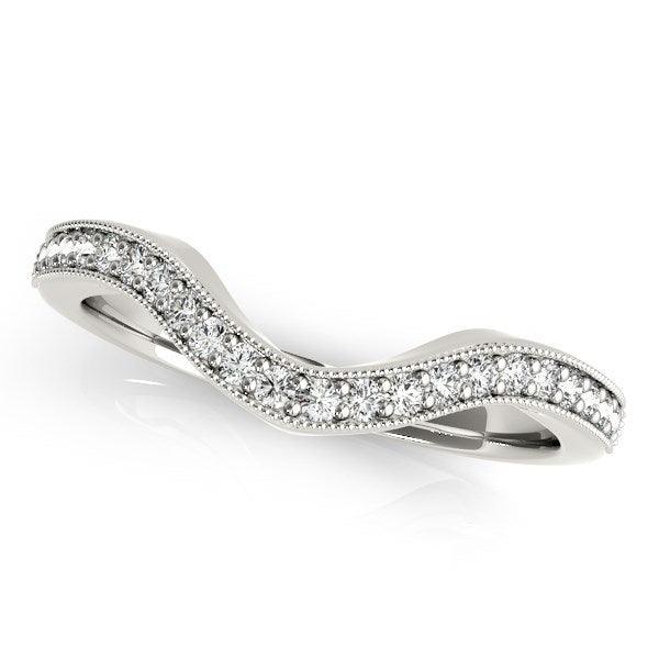 14k White Gold Milgrained Border Curved Diamond Wedding Band (1/5 cttw) - Ellie Belle