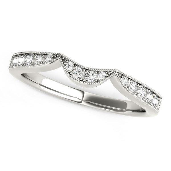 14k White Gold Milgrained Curved Wedding Diamond Band (1/6 cttw) - Ellie Belle