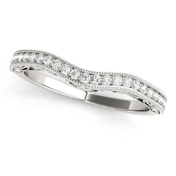 14k White Gold Milgrained Pave Set Curved Diamond Wedding Band (1/5 cttw) - Ellie Belle