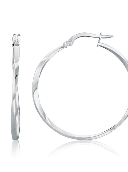 14k White Gold Mobius Twisted Hoop Earrings - Ellie Belle