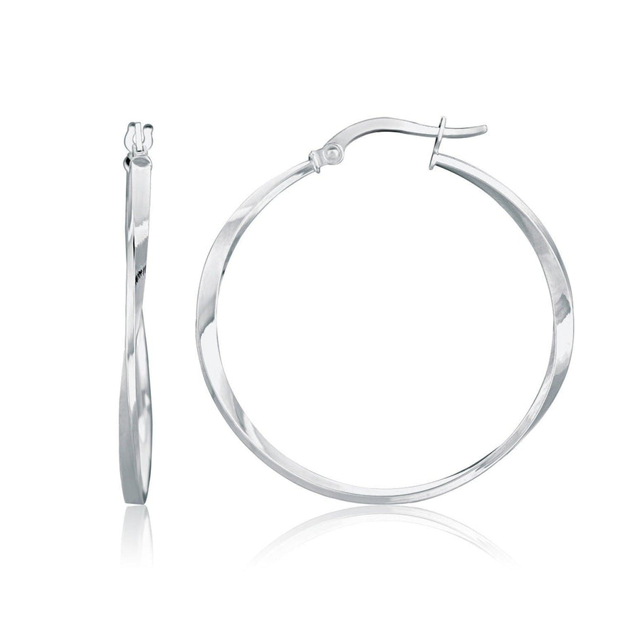 14k White Gold Mobius Twisted Hoop Earrings - Ellie Belle