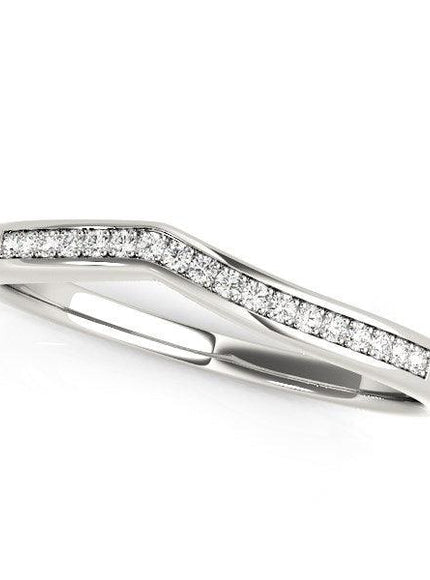 14k White Gold Modern Curved Design Diamond Wedding Band (1/10 cttw) - Ellie Belle