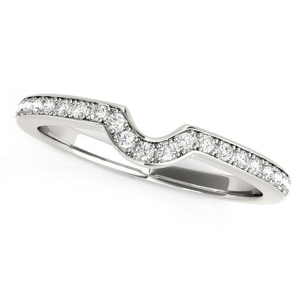 14k White Gold Modern Curved Prong Set Diamond Wedding Band (1/8 cttw) - Ellie Belle